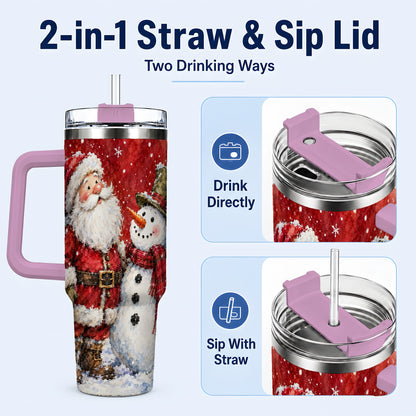 #pl[40oz|Pink] Santa Snowman 40oz Tumbler, Holiday Tumbler, Stainless Steel Travel Cup