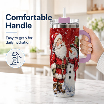 #pl[40oz|Pink] Santa Snowman 40oz Tumbler, Holiday Tumbler, Stainless Steel Travel Cup