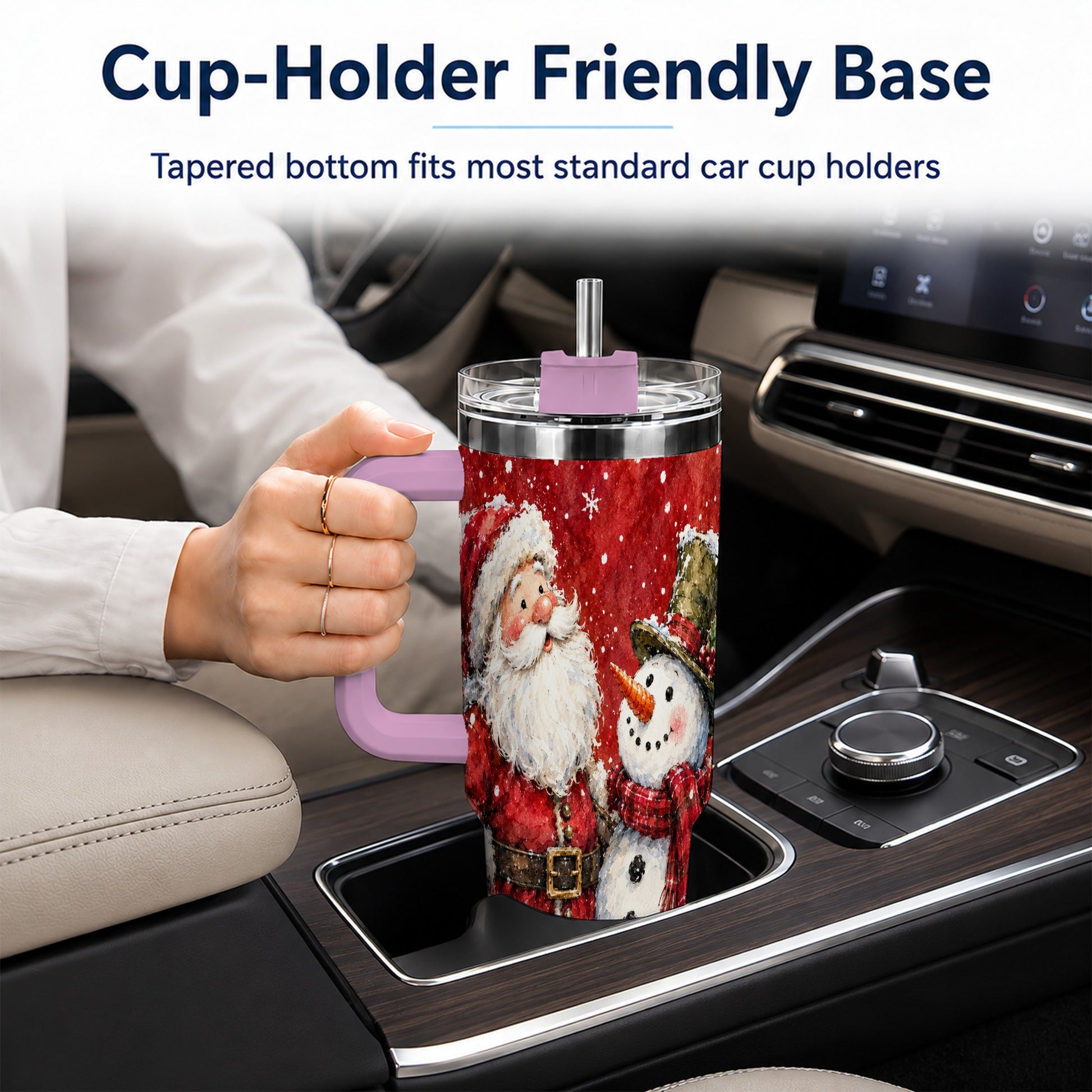 #pl[40oz|Pink] Santa Snowman 40oz Tumbler, Holiday Tumbler, Stainless Steel Travel Cup
