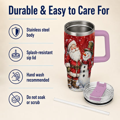#pl[40oz|Pink] Santa Snowman 40oz Tumbler, Holiday Tumbler, Stainless Steel Travel Cup