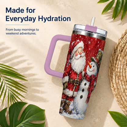 #pl[40oz|Pink] Santa Snowman 40oz Tumbler, Holiday Tumbler, Stainless Steel Travel Cup
