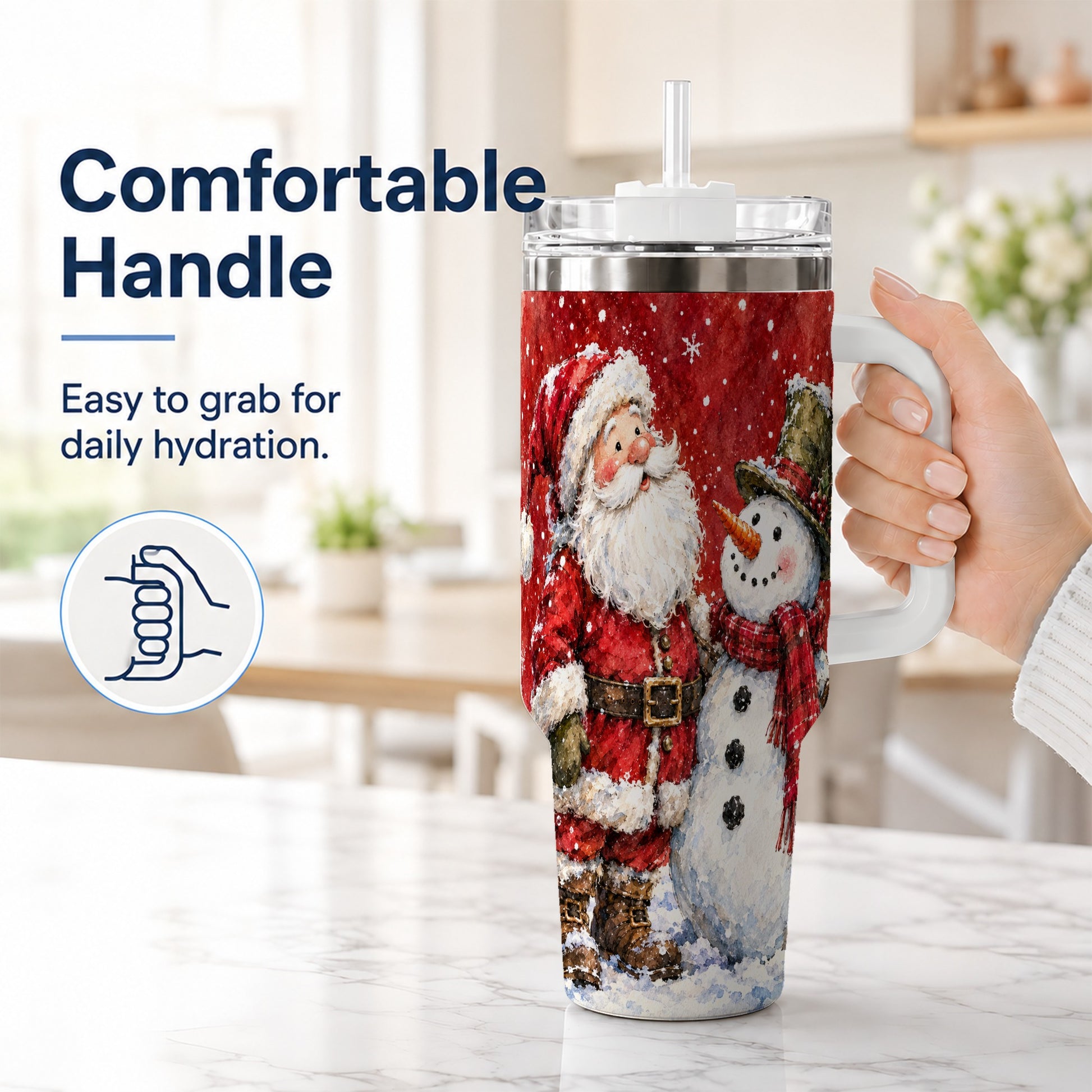 #pl[40oz|White] Santa Snowman 40oz Tumbler, Holiday Tumbler, Stainless Steel Travel Cup