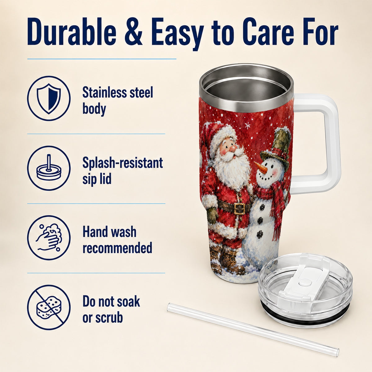 #pl[40oz|White] Santa Snowman 40oz Tumbler, Holiday Tumbler, Stainless Steel Travel Cup
