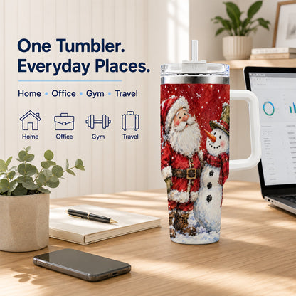 #pl[40oz|White] Santa Snowman 40oz Tumbler, Holiday Tumbler, Stainless Steel Travel Cup