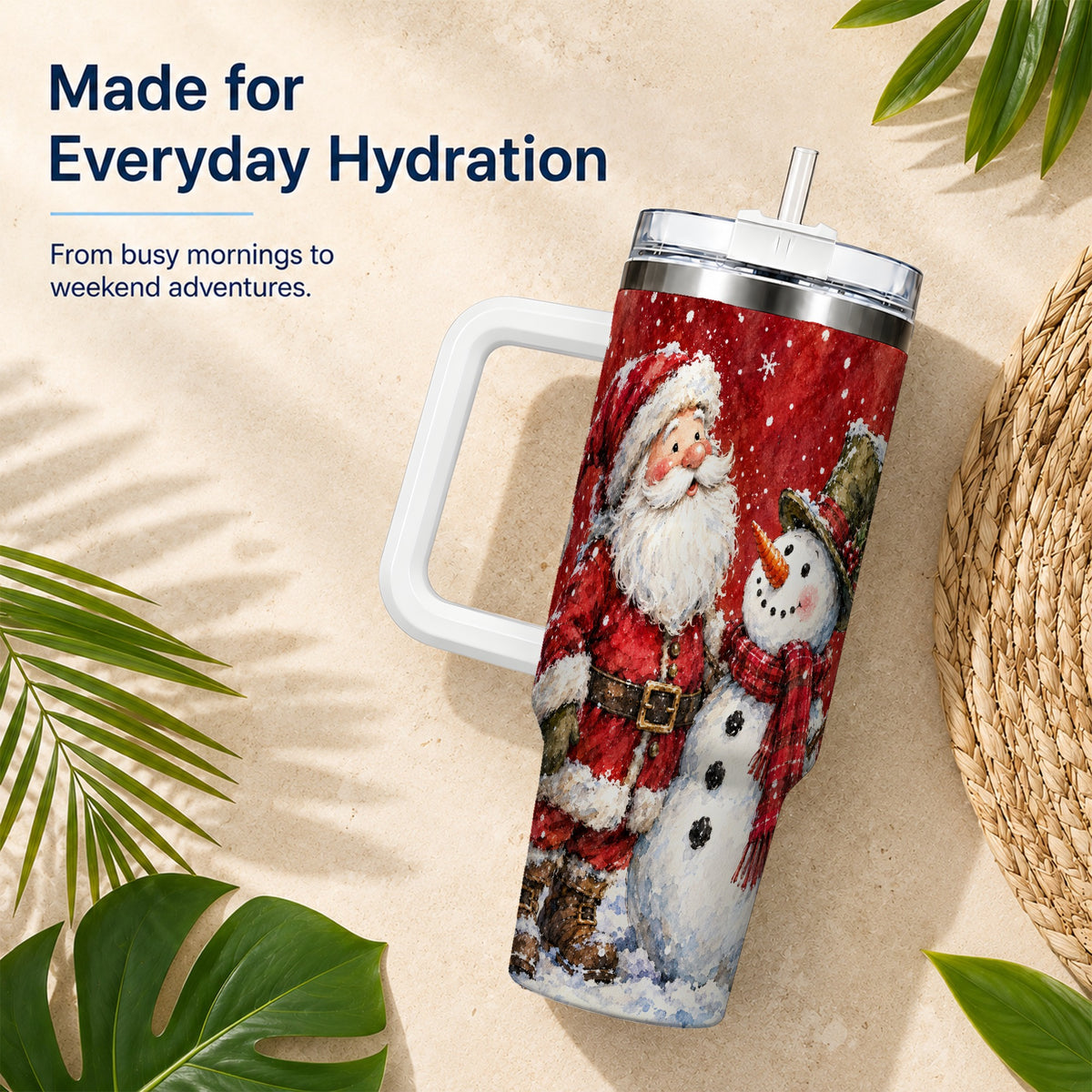 #pl[40oz|White] Santa Snowman 40oz Tumbler, Holiday Tumbler, Stainless Steel Travel Cup