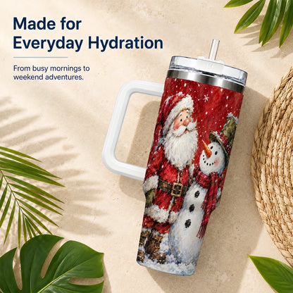 #pl[40oz|White] Santa Snowman 40oz Tumbler, Holiday Tumbler, Stainless Steel Travel Cup