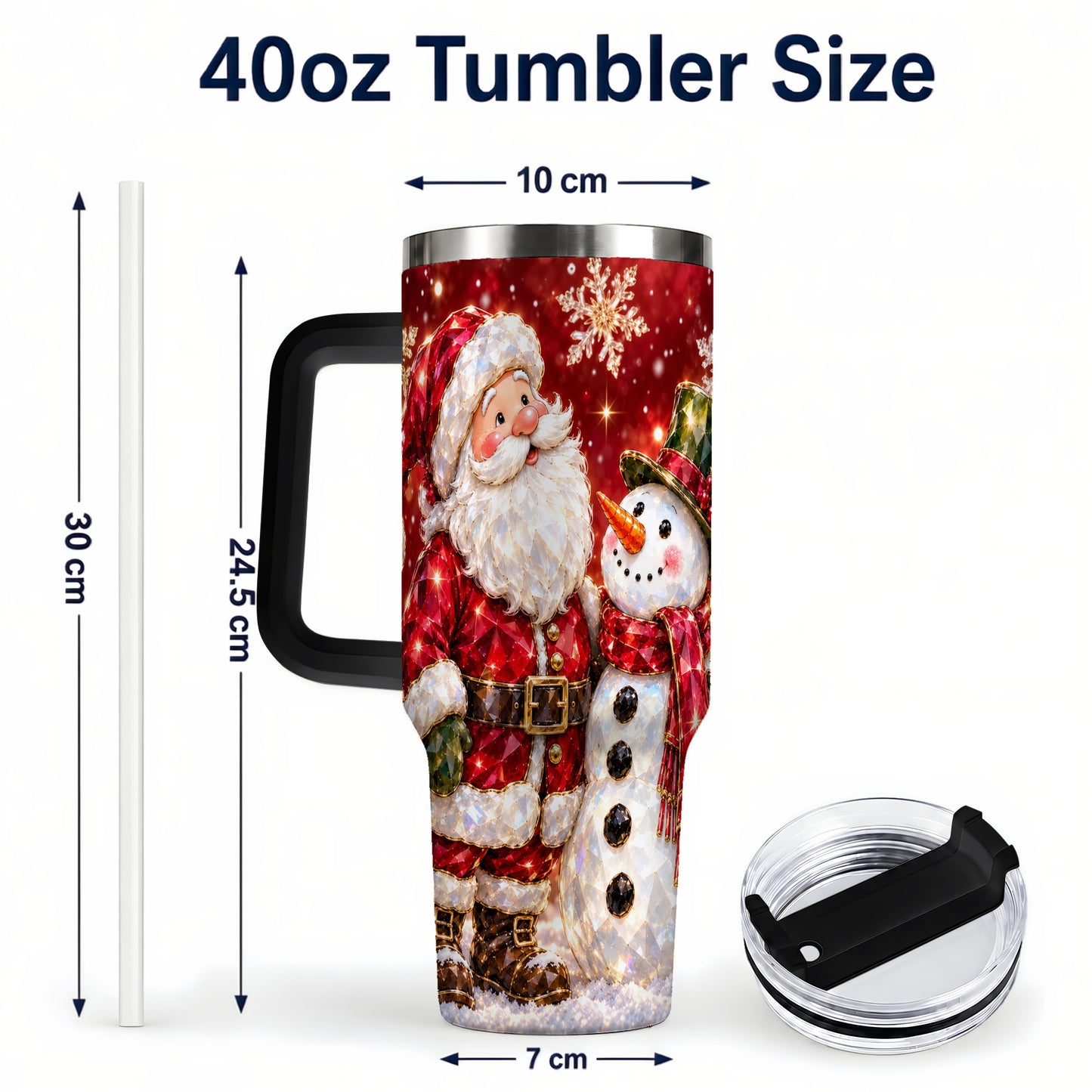 #pl[40oz|Black] Santa Snowman 40oz Tumbler, Faceted Art Tumbler, Stainless Steel Travel Cup