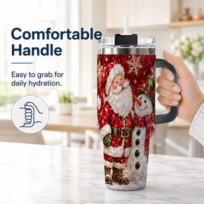 #pl[40oz|Black] Santa Snowman 40oz Tumbler, Faceted Art Tumbler, Stainless Steel Travel Cup