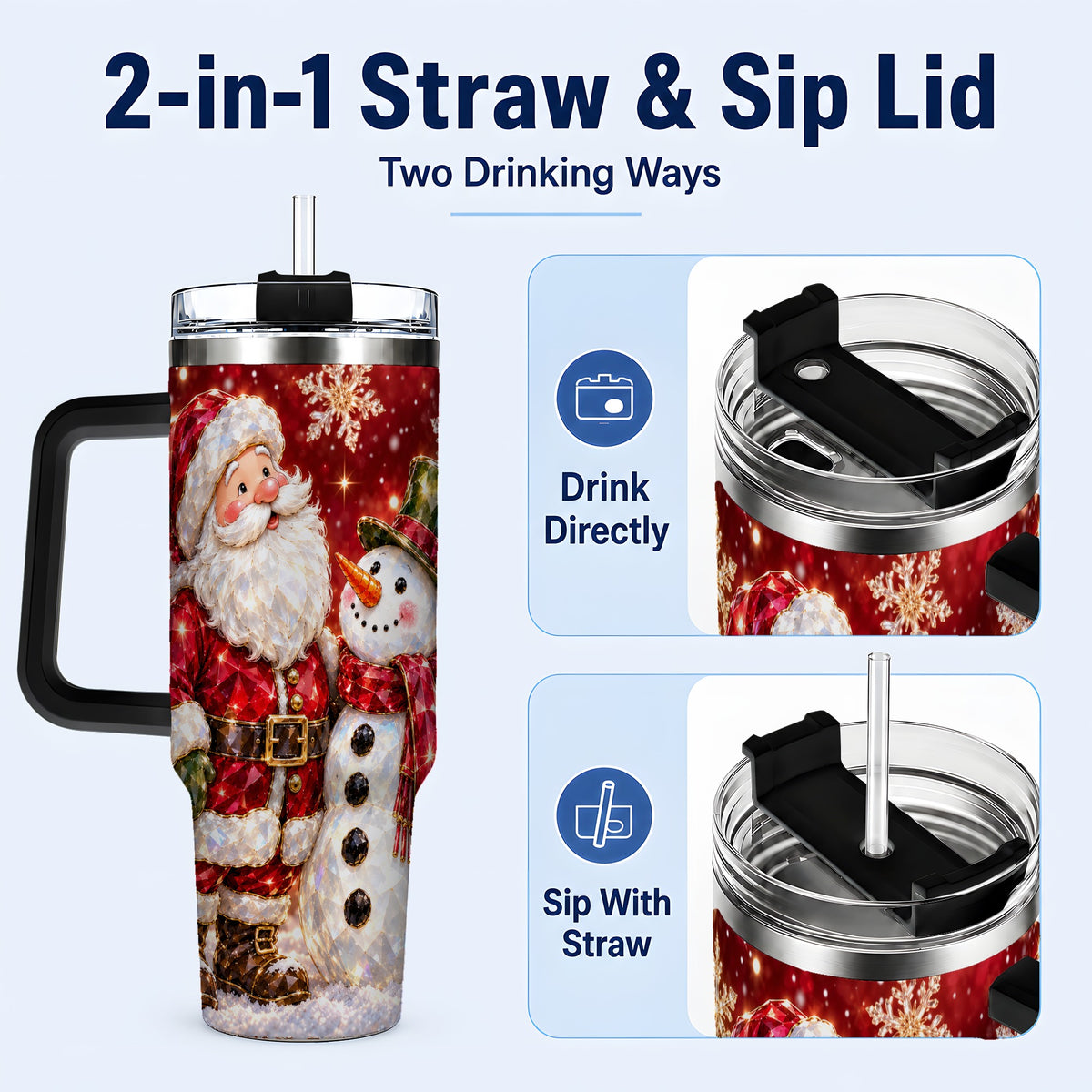 #pl[40oz|Black] Santa Snowman 40oz Tumbler, Faceted Art Tumbler, Stainless Steel Travel Cup