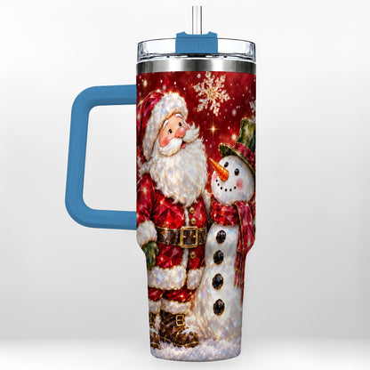 #pl[40oz|Blue] Santa Snowman 40oz Tumbler, Faceted Art Tumbler, Stainless Steel Travel Cup