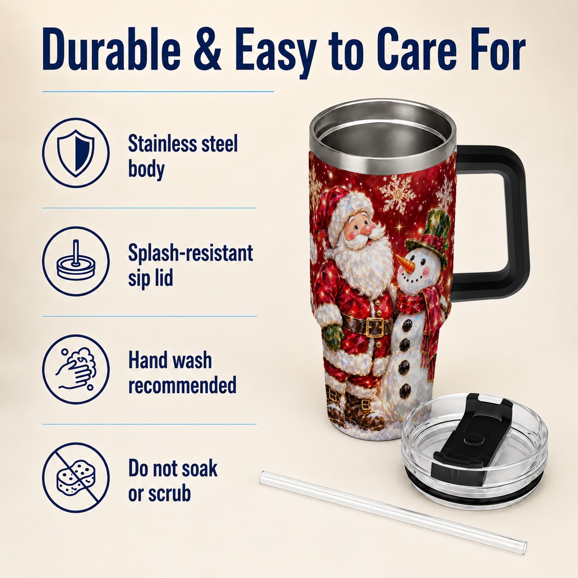 #pl[40oz|Black] Santa Snowman 40oz Tumbler, Faceted Art Tumbler, Stainless Steel Travel Cup