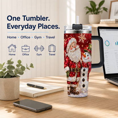 #pl[40oz|Black] Santa Snowman 40oz Tumbler, Faceted Art Tumbler, Stainless Steel Travel Cup
