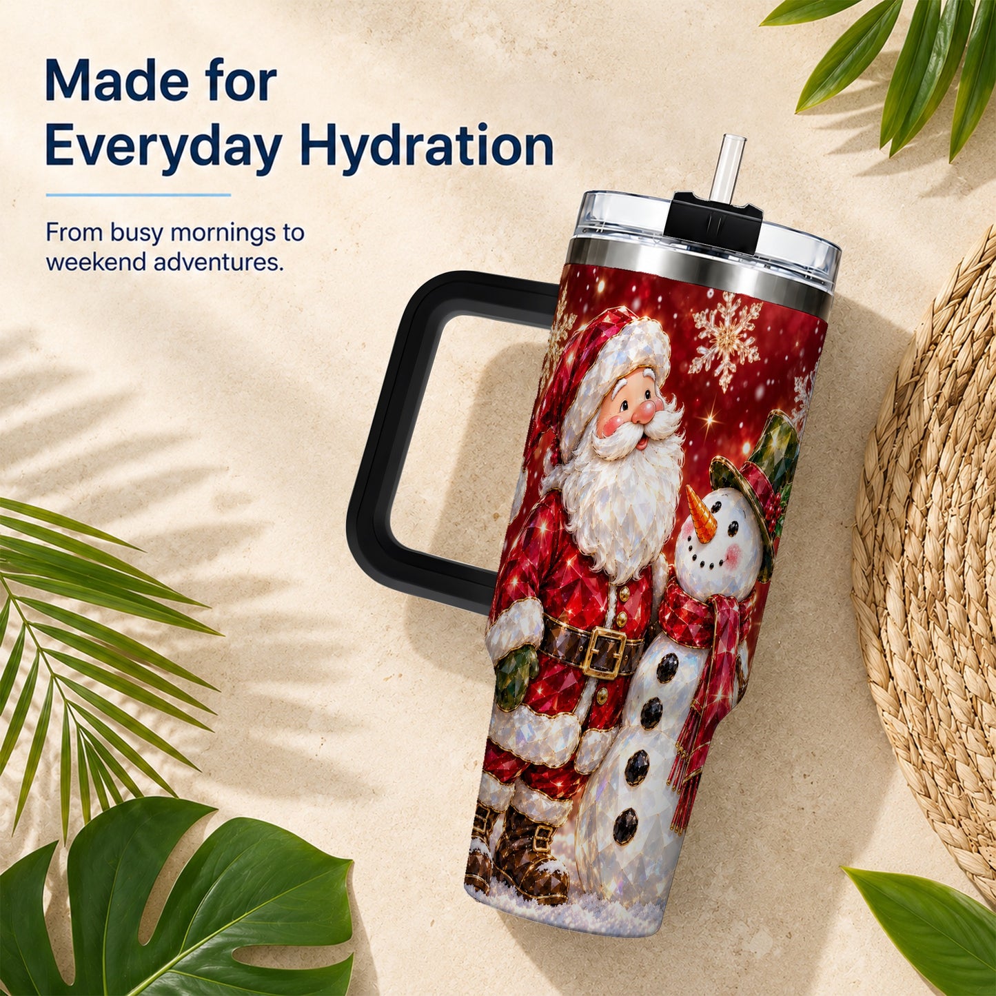 #pl[40oz|Black] Santa Snowman 40oz Tumbler, Faceted Art Tumbler, Stainless Steel Travel Cup