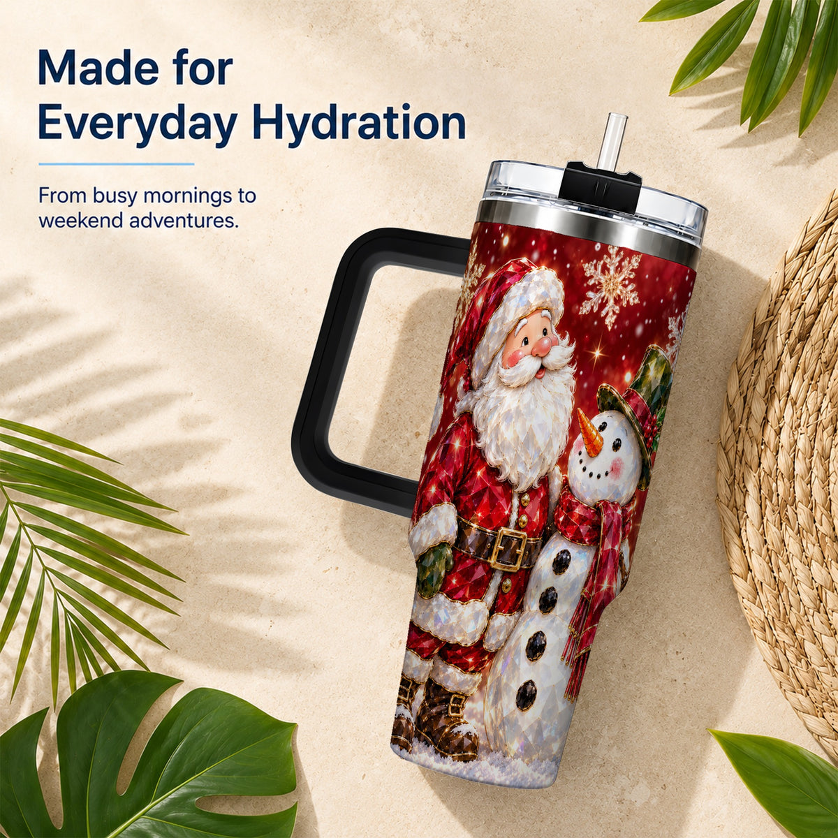 #pl[40oz|Black] Santa Snowman 40oz Tumbler, Faceted Art Tumbler, Stainless Steel Travel Cup