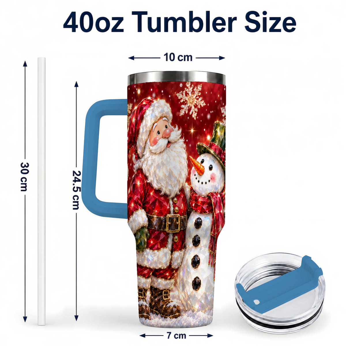 #pl[40oz|Blue] Santa Snowman 40oz Tumbler, Faceted Art Tumbler, Stainless Steel Travel Cup