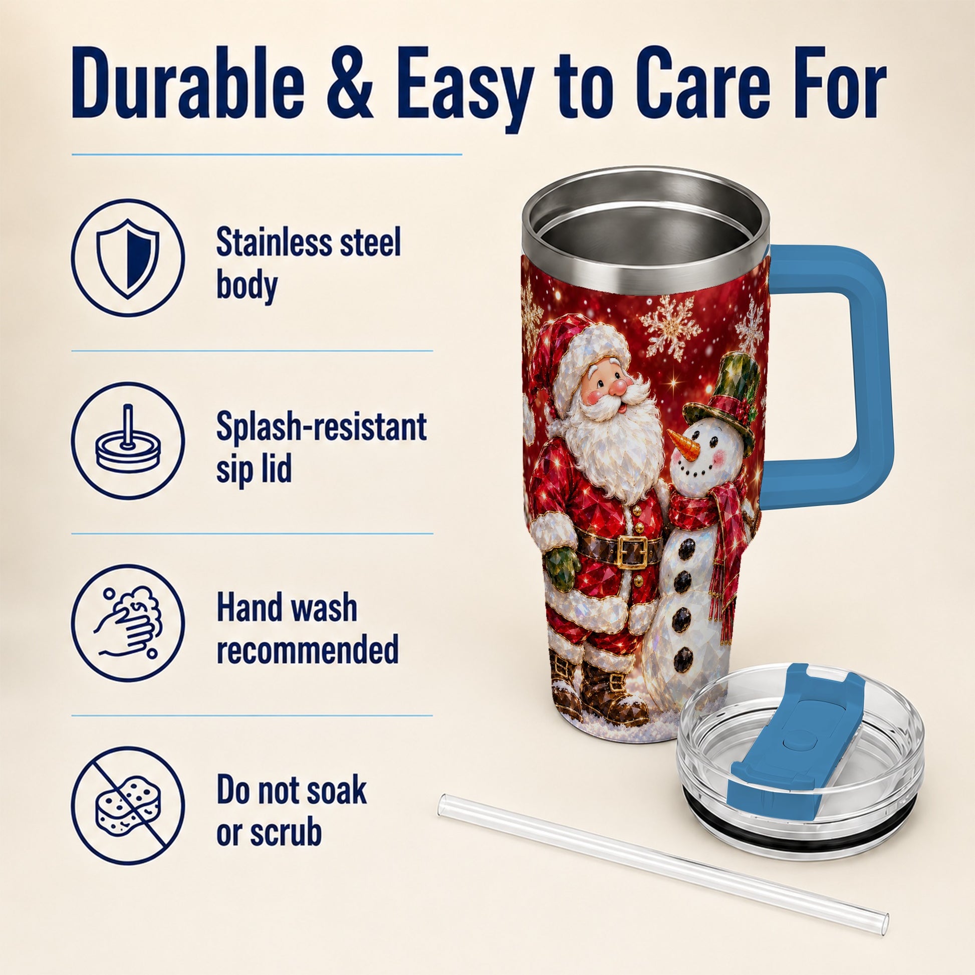 #pl[40oz|Blue] Santa Snowman 40oz Tumbler, Faceted Art Tumbler, Stainless Steel Travel Cup