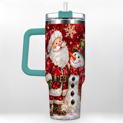 #pl[40oz|Green] Santa Snowman 40oz Tumbler, Faceted Art Tumbler, Stainless Steel Travel Cup