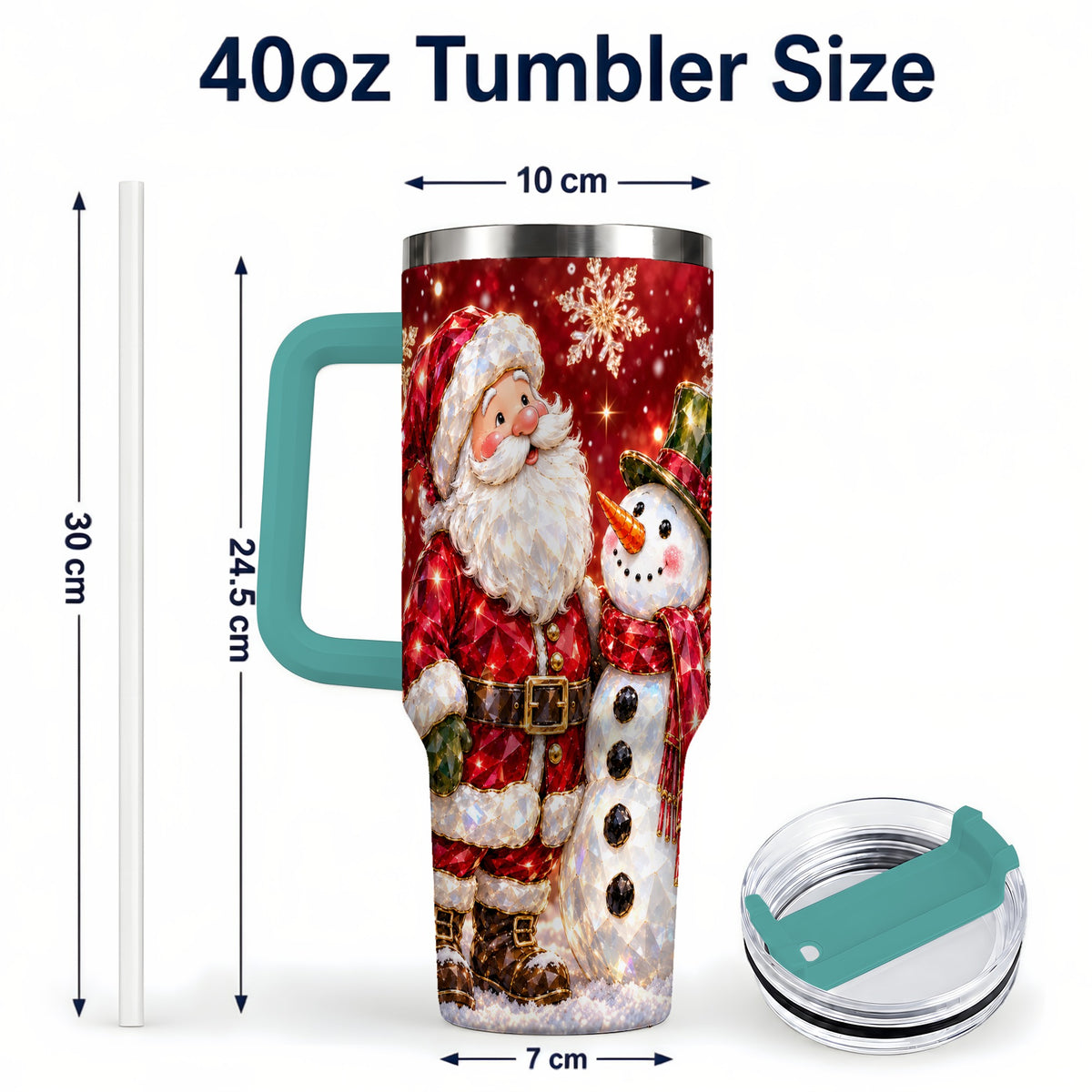 #pl[40oz|Green] Santa Snowman 40oz Tumbler, Faceted Art Tumbler, Stainless Steel Travel Cup