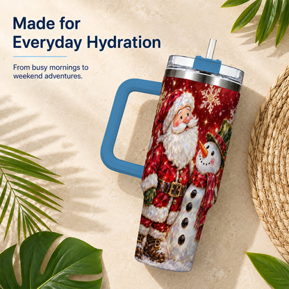 #pl[40oz|Blue] Santa Snowman 40oz Tumbler, Faceted Art Tumbler, Stainless Steel Travel Cup