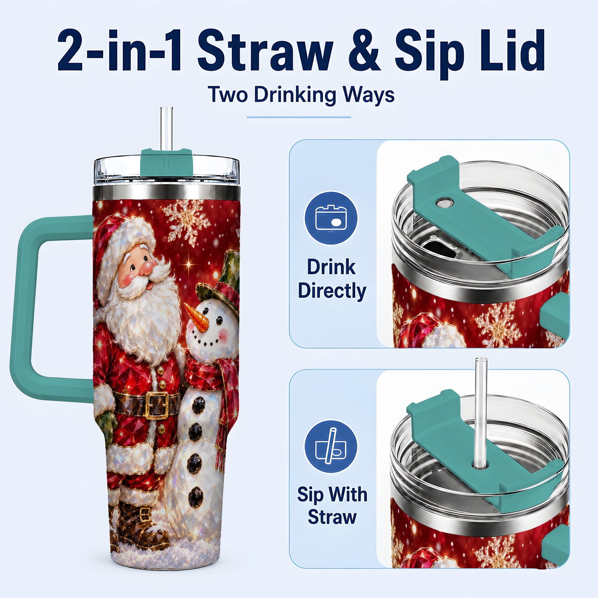 #pl[40oz|Green] Santa Snowman 40oz Tumbler, Faceted Art Tumbler, Stainless Steel Travel Cup