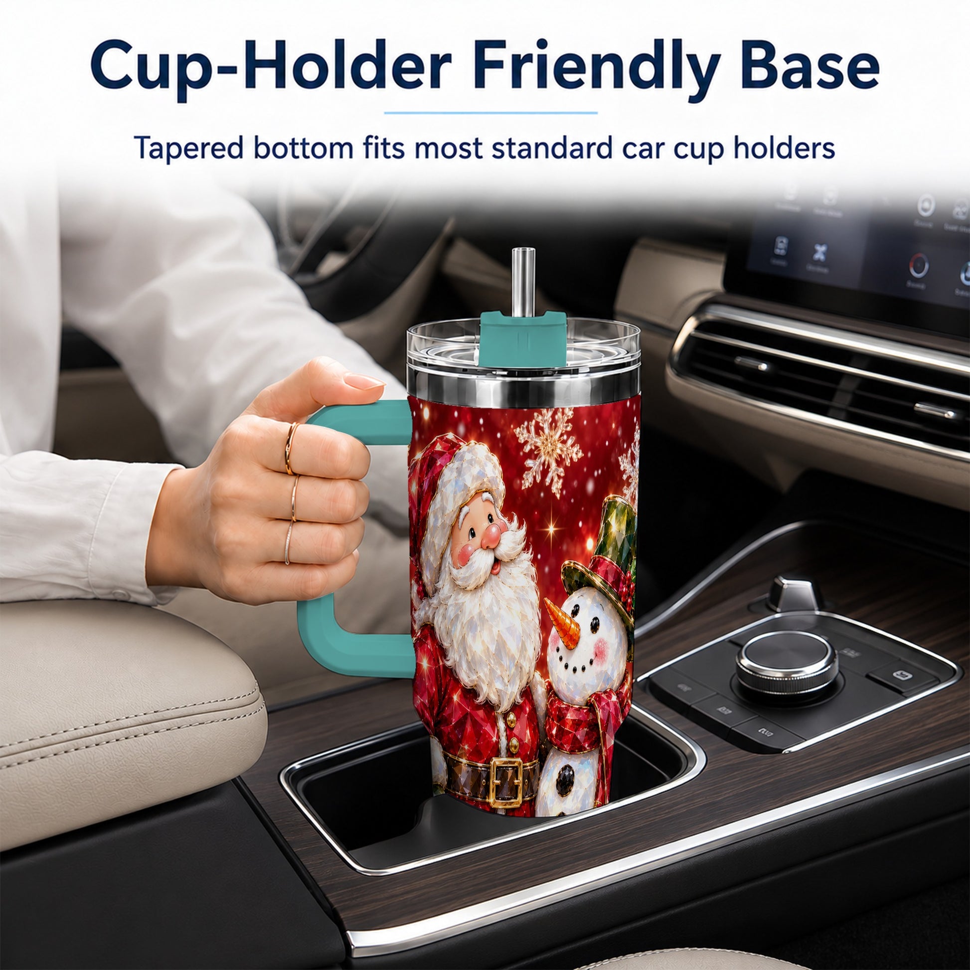 #pl[40oz|Green] Santa Snowman 40oz Tumbler, Faceted Art Tumbler, Stainless Steel Travel Cup
