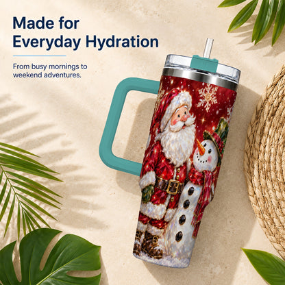 #pl[40oz|Green] Santa Snowman 40oz Tumbler, Faceted Art Tumbler, Stainless Steel Travel Cup
