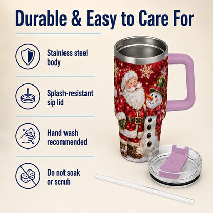 #pl[40oz|Pink] Santa Snowman 40oz Tumbler, Faceted Art Tumbler, Stainless Steel Travel Cup