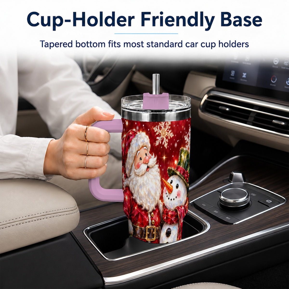 #pl[40oz|Pink] Santa Snowman 40oz Tumbler, Faceted Art Tumbler, Stainless Steel Travel Cup
