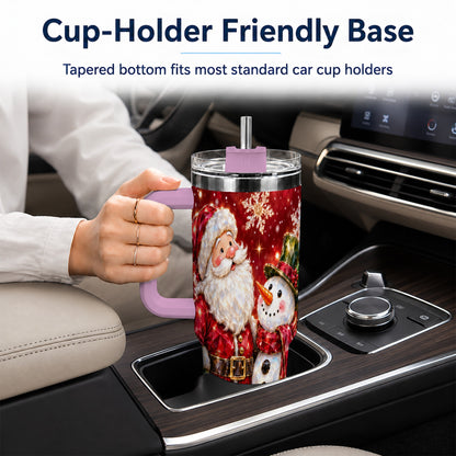 #pl[40oz|Pink] Santa Snowman 40oz Tumbler, Faceted Art Tumbler, Stainless Steel Travel Cup