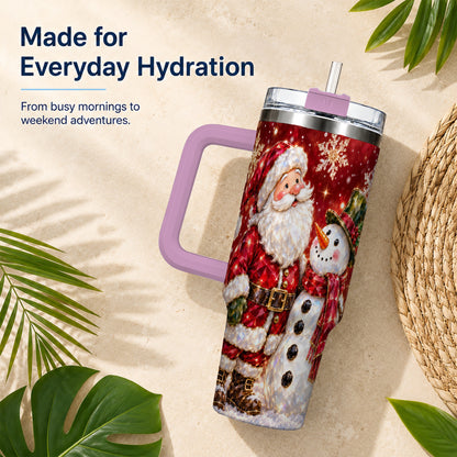 #pl[40oz|Pink] Santa Snowman 40oz Tumbler, Faceted Art Tumbler, Stainless Steel Travel Cup