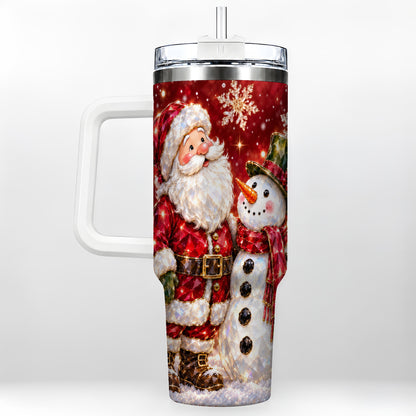 Santa Snowman 40oz Tumbler, Faceted Art Tumbler, Stainless Steel Travel Cup