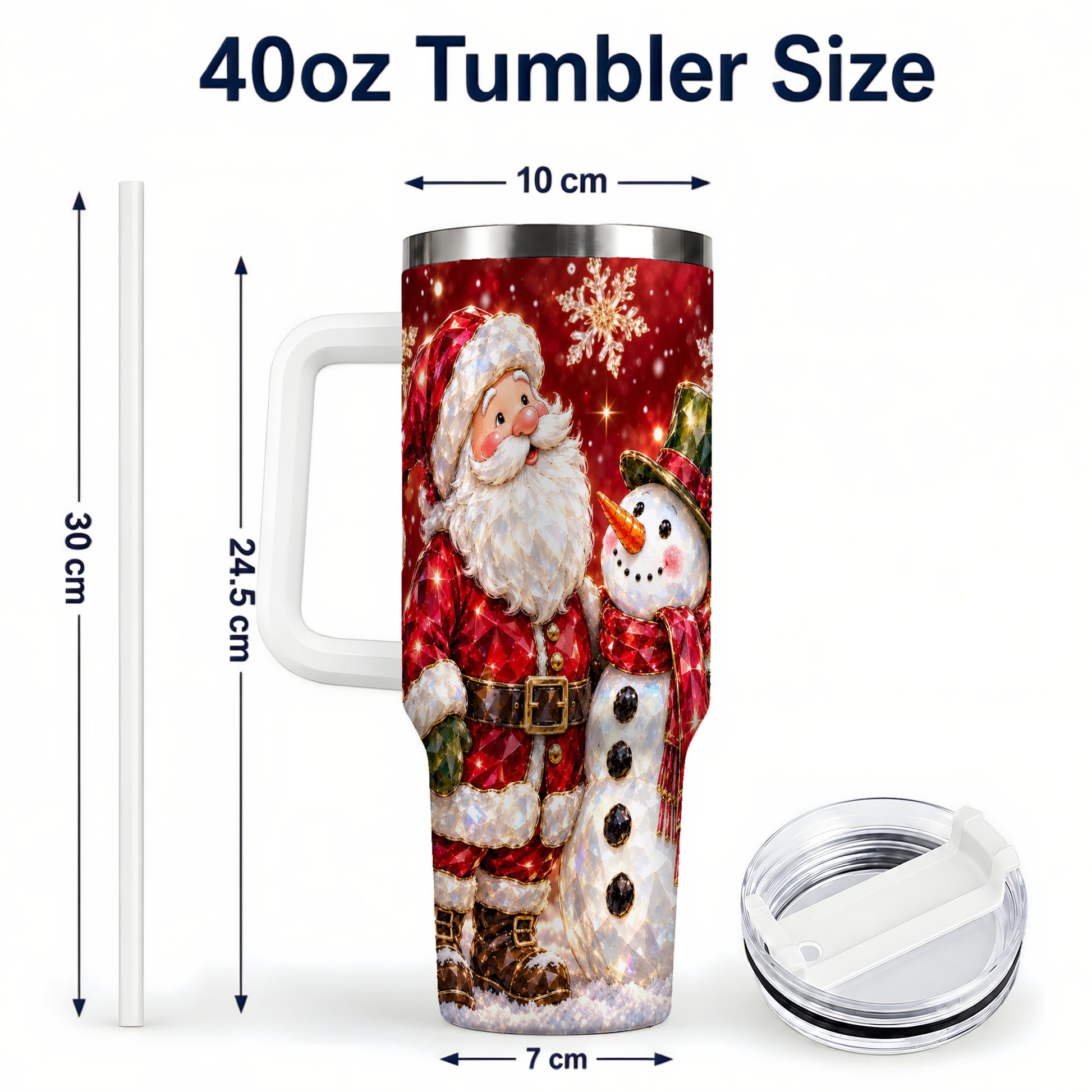 #pl[40oz|White] Santa Snowman 40oz Tumbler, Faceted Art Tumbler, Stainless Steel Travel Cup