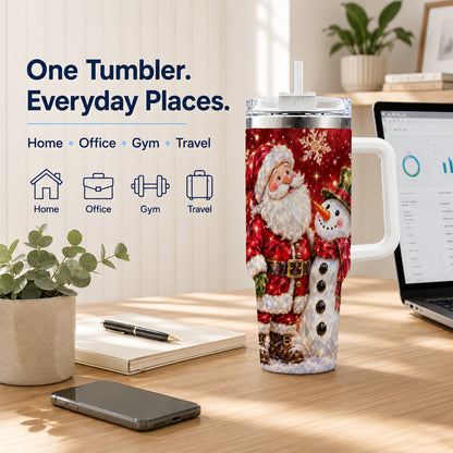 #pl[40oz|White] Santa Snowman 40oz Tumbler, Faceted Art Tumbler, Stainless Steel Travel Cup