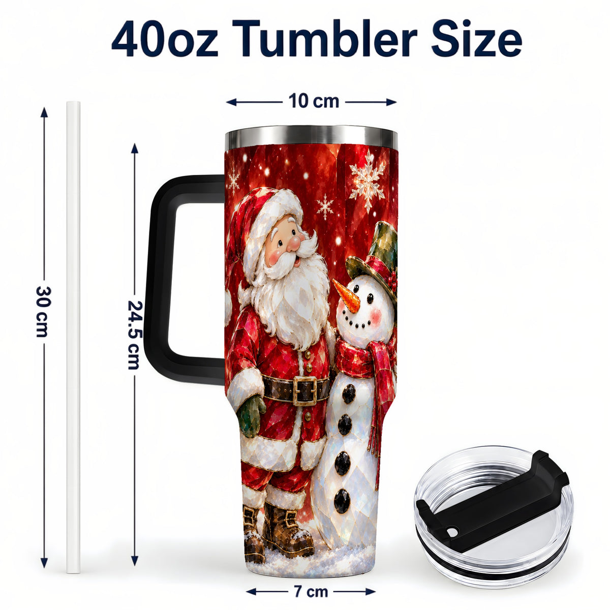 #pl[40oz|Black] Santa and Snowman 40oz Tumbler with Handle, Christmas Holiday Travel Cup