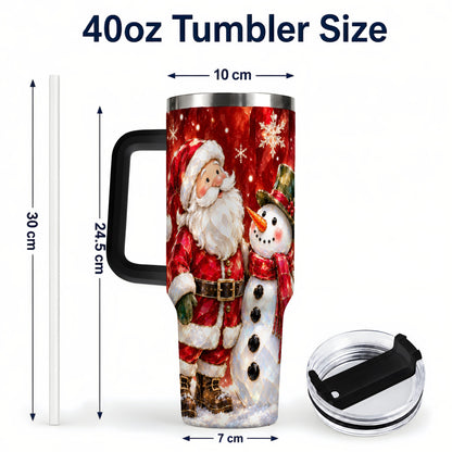 #pl[40oz|Black] Santa and Snowman 40oz Tumbler with Handle, Christmas Holiday Travel Cup