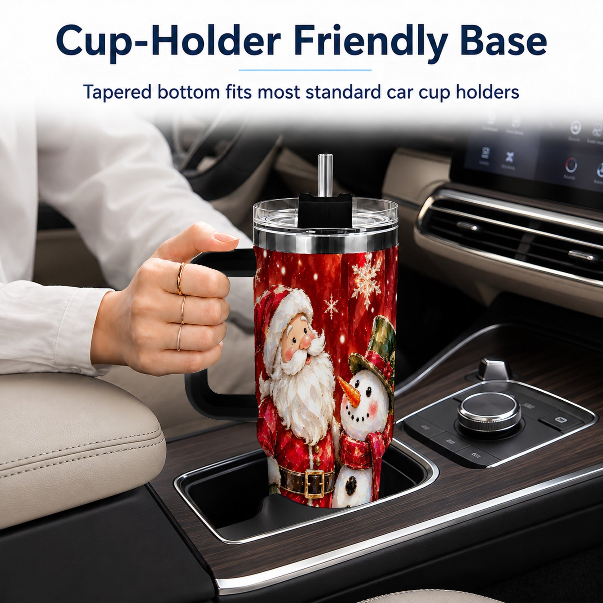 #pl[40oz|Black] Santa and Snowman 40oz Tumbler with Handle, Christmas Holiday Travel Cup
