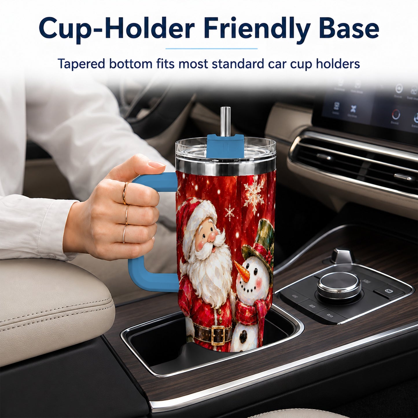 #pl[40oz|Blue] Santa and Snowman 40oz Tumbler with Handle, Christmas Holiday Travel Cup