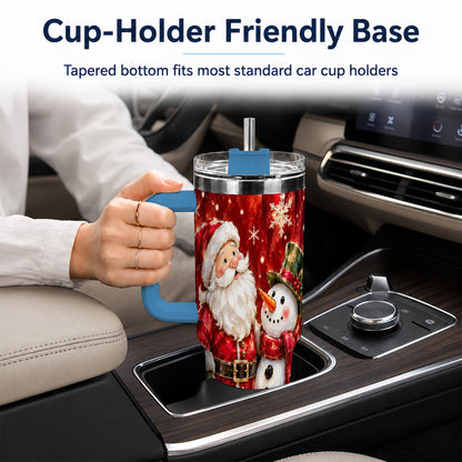 #pl[40oz|Blue] Santa and Snowman 40oz Tumbler with Handle, Christmas Holiday Travel Cup