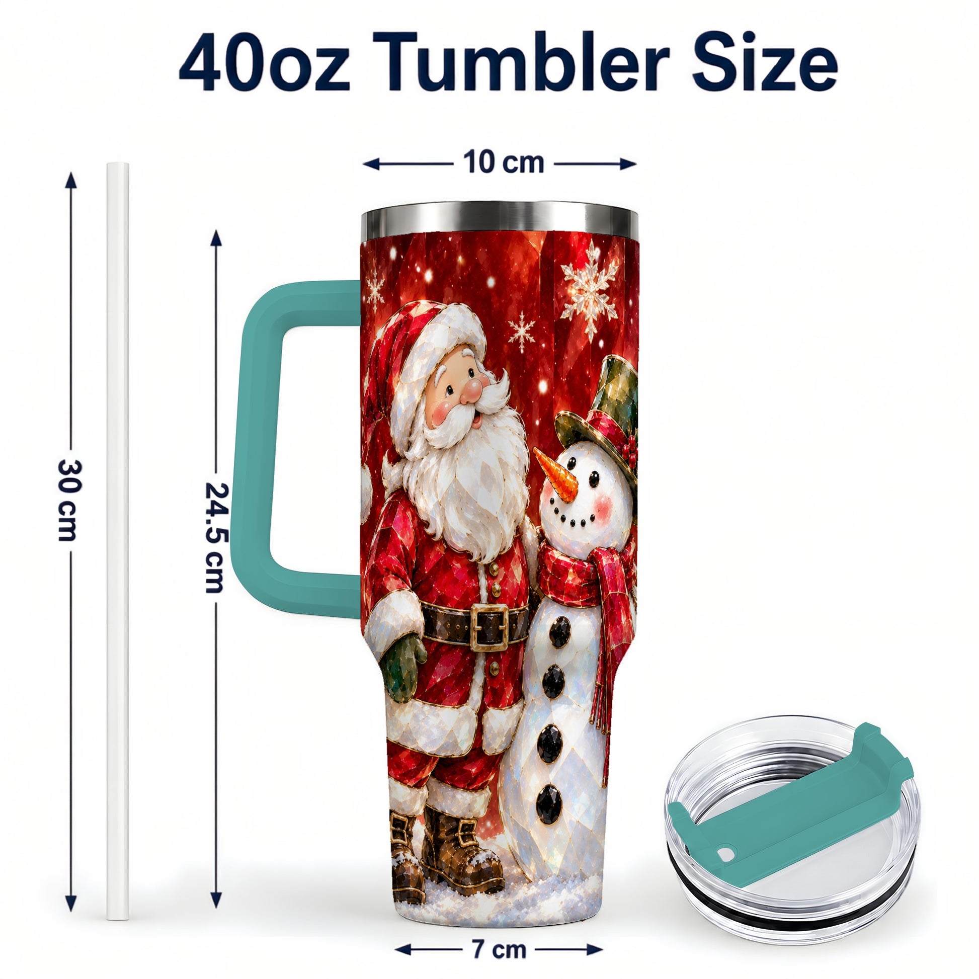 #pl[40oz|Green] Santa and Snowman 40oz Tumbler with Handle, Christmas Holiday Travel Cup