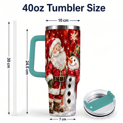#pl[40oz|Green] Santa and Snowman 40oz Tumbler with Handle, Christmas Holiday Travel Cup