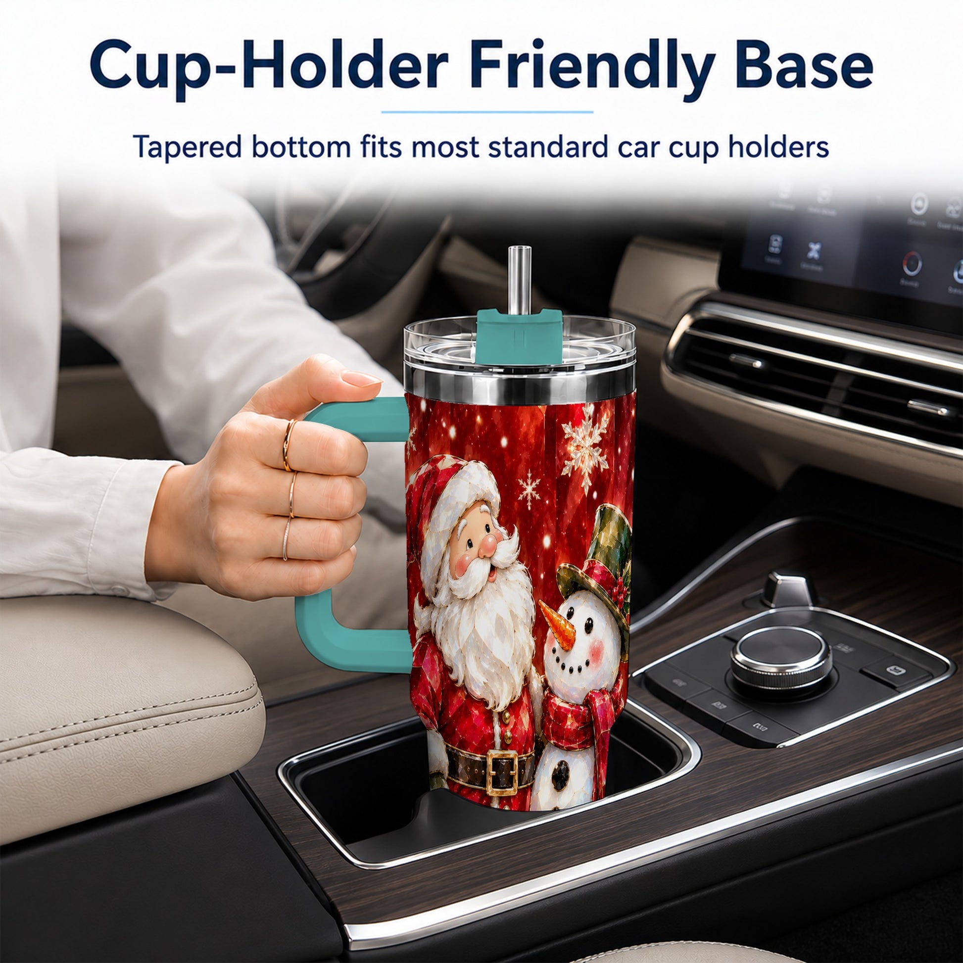 #pl[40oz|Green] Santa and Snowman 40oz Tumbler with Handle, Christmas Holiday Travel Cup