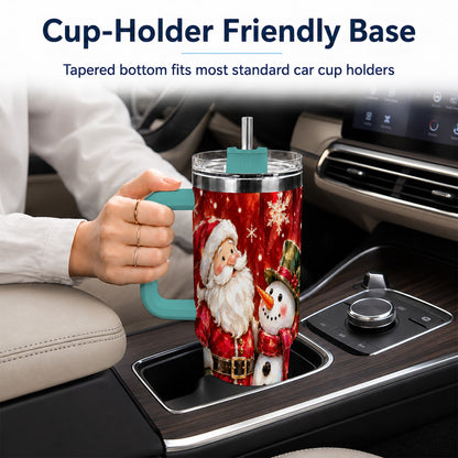 #pl[40oz|Green] Santa and Snowman 40oz Tumbler with Handle, Christmas Holiday Travel Cup