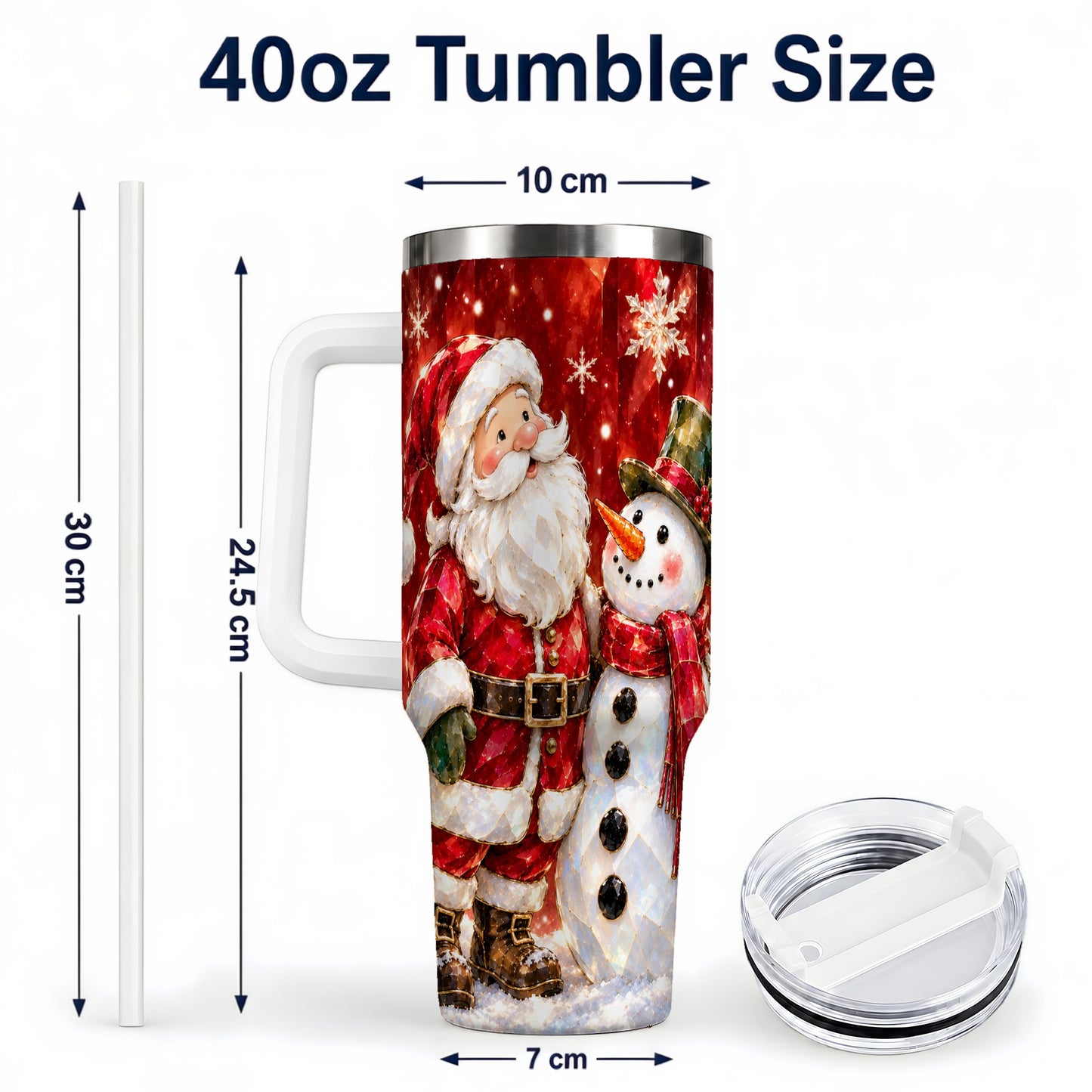 #pl[40oz|White] Santa and Snowman 40oz Tumbler with Handle, Christmas Holiday Travel Cup