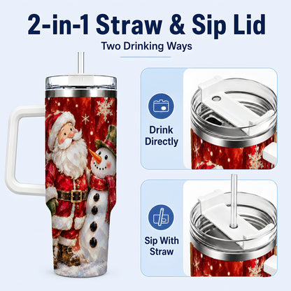 #pl[40oz|White] Santa and Snowman 40oz Tumbler with Handle, Christmas Holiday Travel Cup