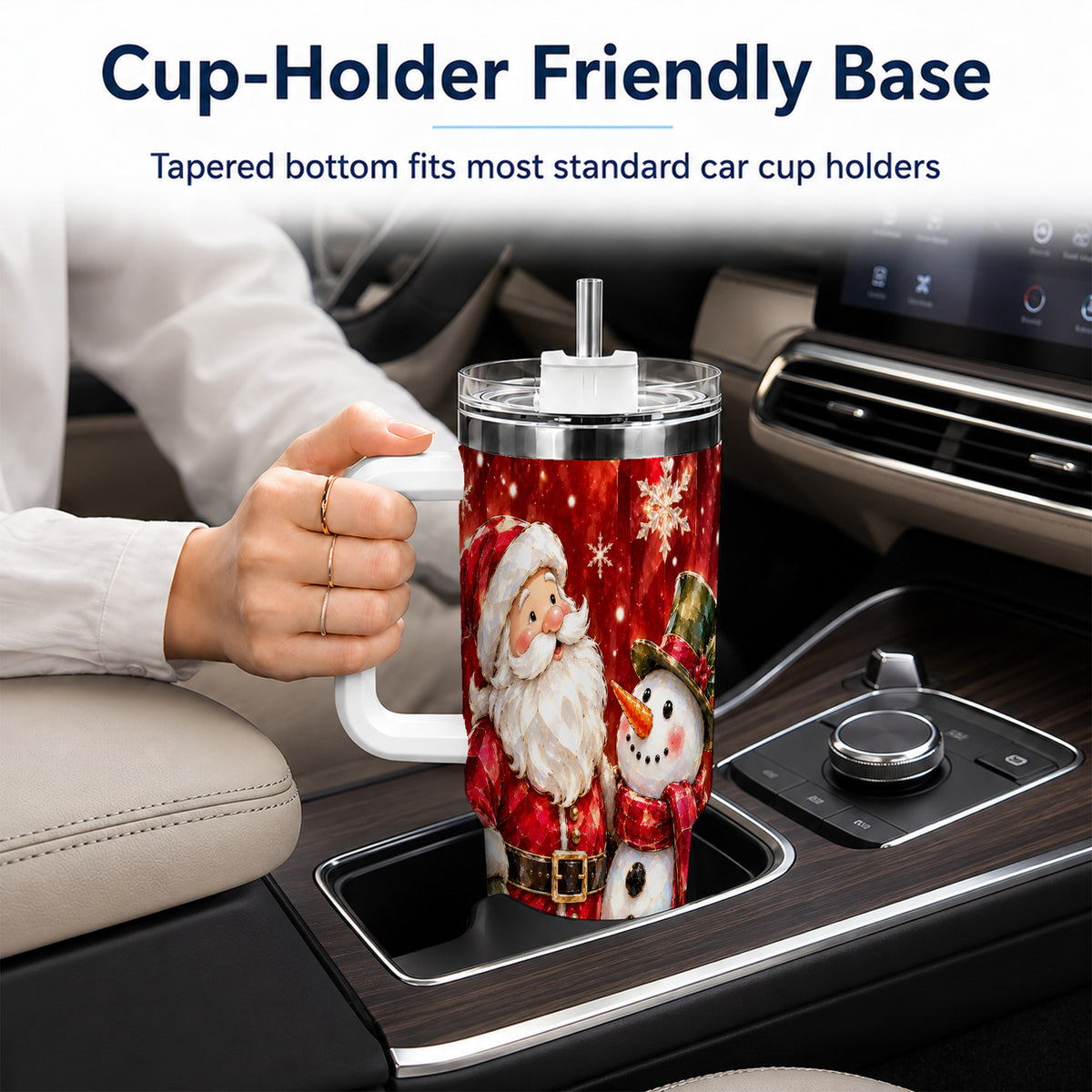 #pl[40oz|White] Santa and Snowman 40oz Tumbler with Handle, Christmas Holiday Travel Cup