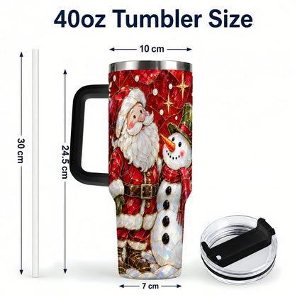 #pl[40oz|Black] Santa and Snowman 40oz Tumbler with Handle, Mosaic Holiday Travel Cup