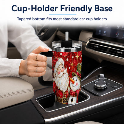 #pl[40oz|Black] Santa and Snowman 40oz Tumbler with Handle, Mosaic Holiday Travel Cup