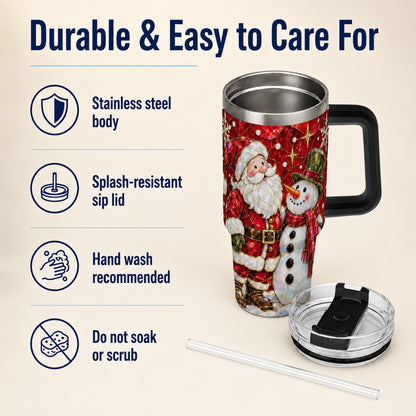 #pl[40oz|Black] Santa and Snowman 40oz Tumbler with Handle, Mosaic Holiday Travel Cup