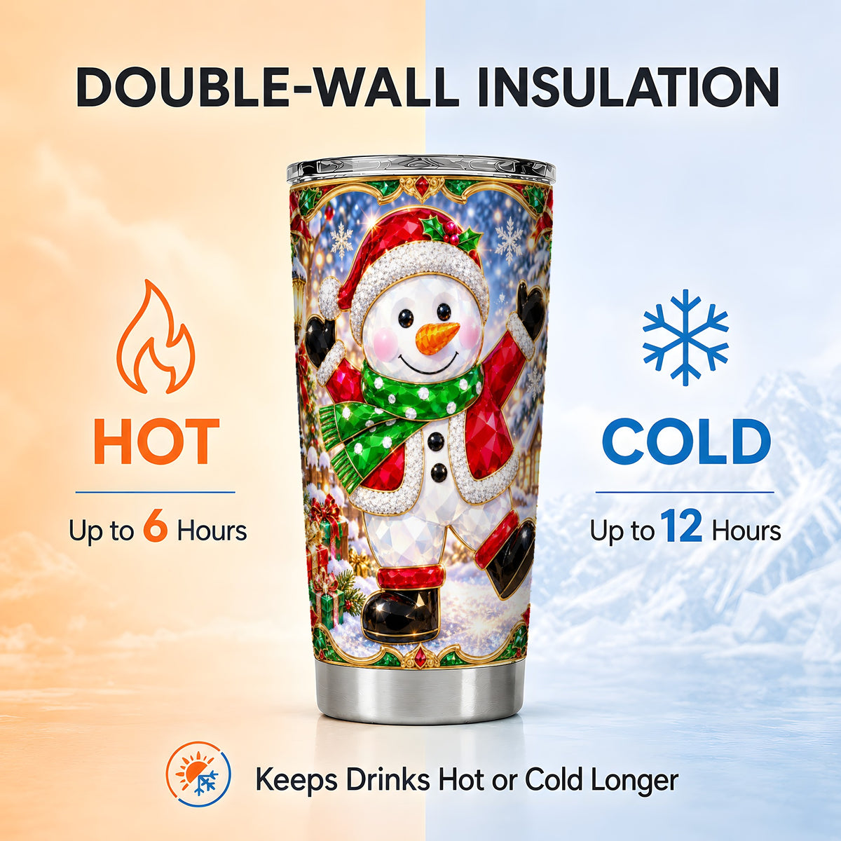 #pl[20oz|Steel] Christmas Snowman Tumbler 20oz, Holiday Tumbler, Stainless Steel Travel Cup