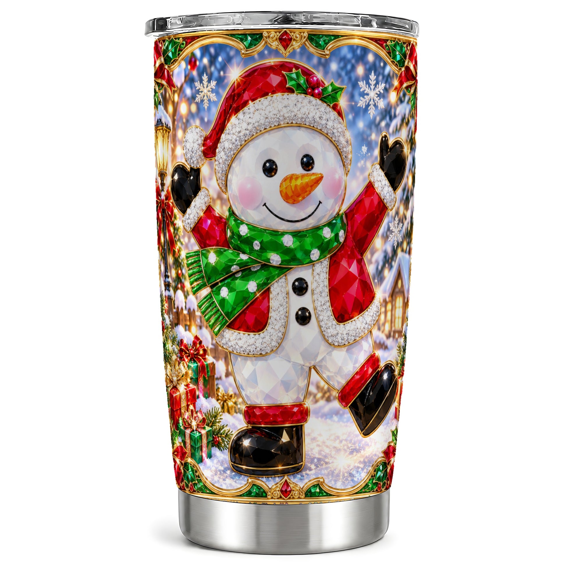Christmas Snowman Tumbler 20oz, Holiday Tumbler, Stainless Steel Travel Cup